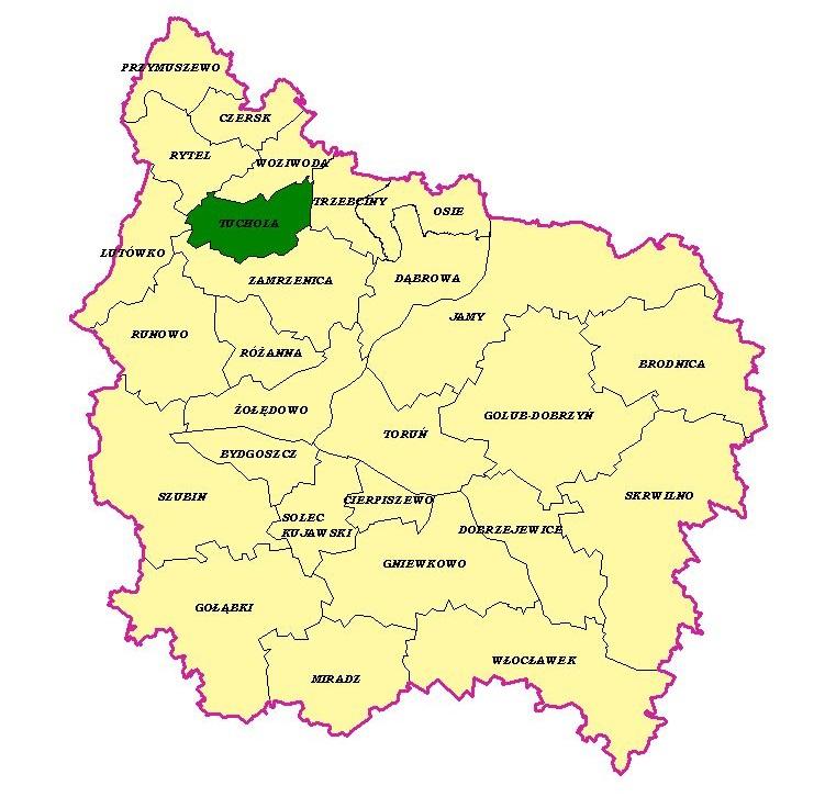 Położenie Nadleśnictwa Tuchola na tle RDLP w Toruniu