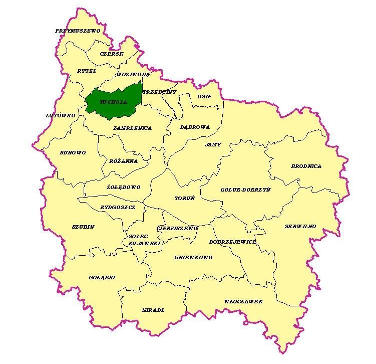 Położenie Nadleśnictwa Tuchola na tle RDLP w Toruniu